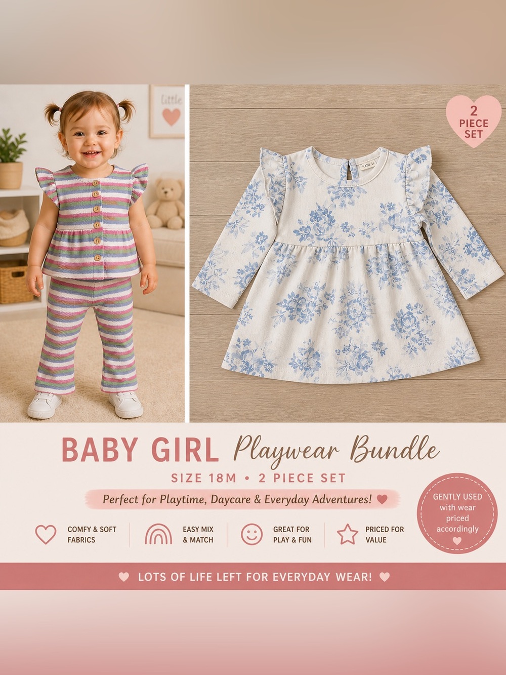 Laura Ashley Floral Dress & Lemon Kids Outfit Set 18M Baby Girl Bundle Blue Pink